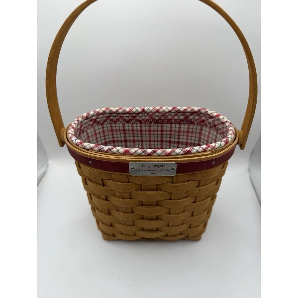 Longaberger Woven Memories Basket 2005 Cherry Red Plaid Liner Protector